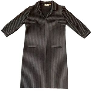 Butte Knit 100% Wool Dress Midi Shift Black White Pinstriped Women's Size 12